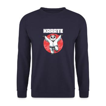 Lustiger Karate-Panda-Kranich-Kick - Unisex Pullover - Navy - Vorne - Alina (178cm) & Michal (187cm)