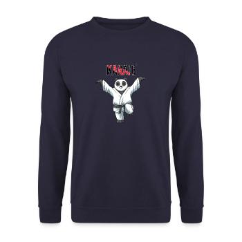 Karate Panda Crane Kick - Karate Kampf Kampfkunst - Unisex Pullover - Navy - Vorne - Alina (178cm) & Michal (187cm)