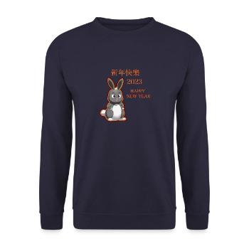 Jahr des Hasen 2023 Tierkreis Chinesisches - Unisex Pullover - Navy - Vorne - Alina (178cm) & Michal (187cm)