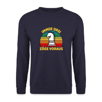 Immer drei Züge voraus Schach T-Shirt. - Unisex Pullover - Navy - Vorne - Alina (178cm) & Michal (187cm)