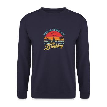 You Had Me At Day Drinking Funny Retro Beach Funny - Unisex Pullover - Navy - Vorne - Alina (178cm) & Michal (187cm)