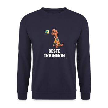 Volleyball Trainerin T-Rex - Lustiges Volleyball - Unisex Pullover - Navy - Vorne - Alina (178cm) & Michal (187cm)