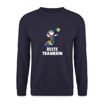 Volleyball Trainerin Einhorn - Lustiges Volleyball - Unisex Pullover - Navy - Vorne - Alina (178cm) & Michal (187cm)