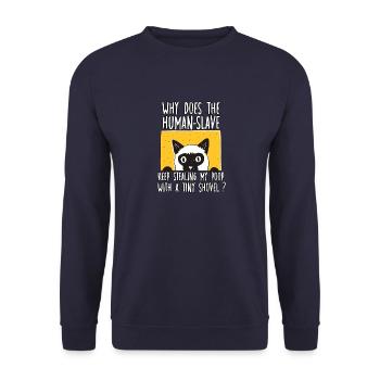 Lustiges Katzen Spruch Motiv Katzenbesitzer - Unisex Pullover - Navy - Vorne - Alina (178cm) & Michal (187cm)