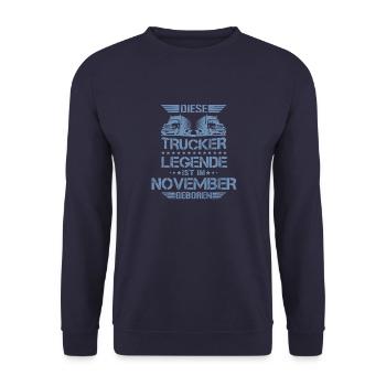 LKW Fahrer November Geburtstag Sprüche - Unisex Pullover - Navy - Vorne - Alina (178cm) & Michal (187cm)