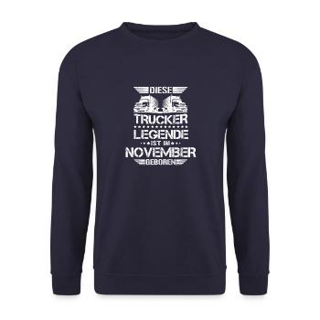 LKW Fahrer November Geburtstag Sprüche - Unisex Pullover - Navy - Vorne - Alina (178cm) & Michal (187cm)