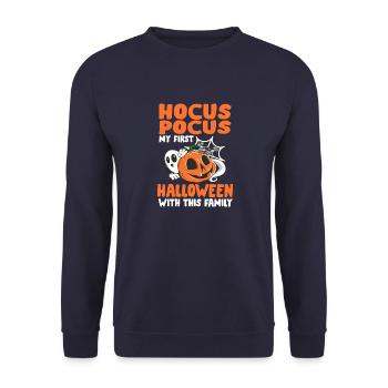 Hokus Pokus mein erstes Halloween mit Familie - Unisex Pullover - Navy - Vorne - Alina (178cm) & Michal (187cm)