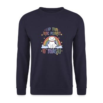 Süßes Misanthropen Katzen Motiv für Katzenbesitzer - Unisex Pullover - Navy - Vorne - Alina (178cm) & Michal (187cm)