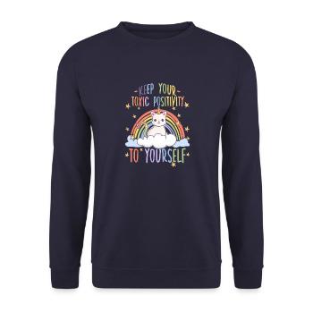 Süßes Anti Regenbogen Toxic Positivity Katzen - Unisex Pullover - Navy - Vorne - Alina (178cm) & Michal (187cm)