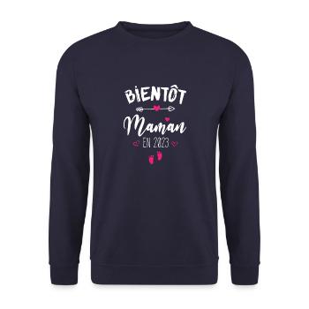 Bientôt Maman En 2023 - Sweat-shirt Unisexe - marine - Devant - Alina (178cm) & Michal (187cm)