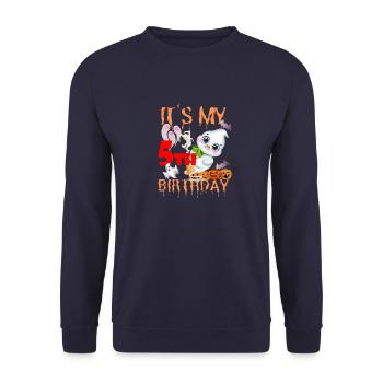It's My 5th Birthday Halloween Birthday Ghosts - Unisex Sweatshirt - navy - Front - Alina (178cm) & Michal (187cm)