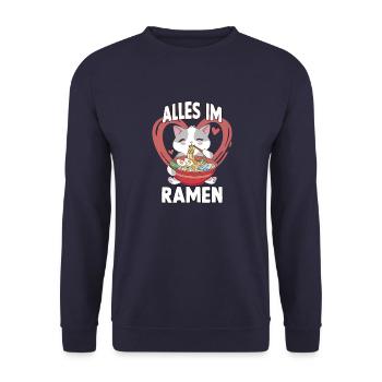 Alles im Ramen süßes Katzen Spruch Motiv Katzen - Unisex Pullover - Navy - Vorne - Alina (178cm) & Michal (187cm)