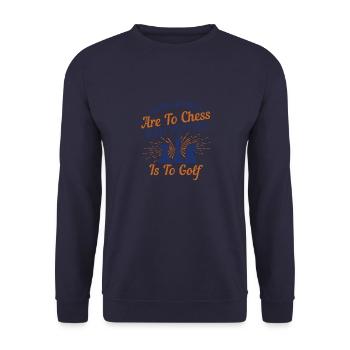 Bauernendungen sind für das Schach, was Putten für Golf ist - Unisex Pullover - Navy - Vorne - Alina (178cm) & Michal (187cm)