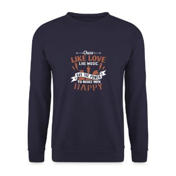 Schach hat, wie Liebe, wie Musik, die Kraft, - Unisex Pullover - Navy - Vorne - Alina (178cm) & Michal (187cm)