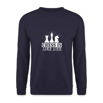 Schach ist wie das Leben - Unisex Pullover - Navy - Vorne - Alina (178cm) & Michal (187cm)