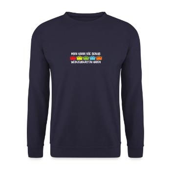Man kann nie genug Werkzeugkästen haben - Unisex Pullover - Navy - Vorne - Alina (178cm) & Michal (187cm)
