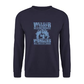 Schweißer Geschenkideen Unmögliches wird sofort - Unisex Pullover - Navy - Vorne - Alina (178cm) & Michal (187cm)