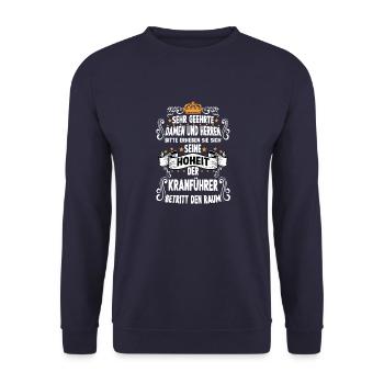 Kranführer lustiger Spruch Baustelle Kranführer - Unisex Pullover - Navy - Vorne - Alina (178cm) & Michal (187cm)