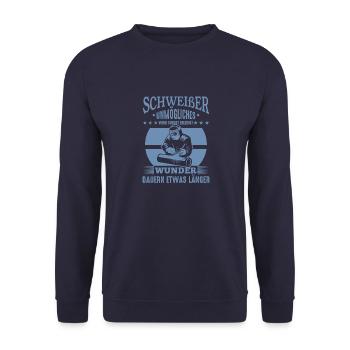 Lustige Schweißer Sprüche Unmögliches - Unisex Pullover - Navy - Vorne - Alina (178cm) & Michal (187cm)
