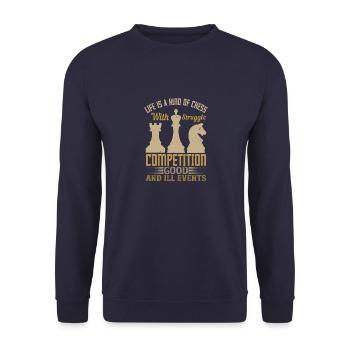 Das Leben ist eine Art Schach, mit Kampf, - Unisex Pullover - Navy - Vorne - Alina (178cm) & Michal (187cm)