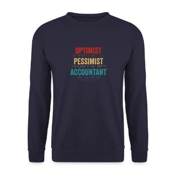 Optimist Pessimist Buchhalter Glas Lustiges Audit - Unisex Pullover - Navy - Vorne - Alina (178cm) & Michal (187cm)