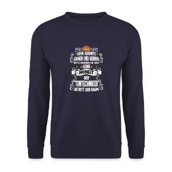 Tontechniker T witziges Spruch Motiv Tontechniker - Unisex Pullover - Navy - Vorne - Alina (178cm) & Michal (187cm)