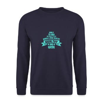 Early to bed and early to rise makes a man - Unisex Sweatshirt - navy - Front - Alina (178cm) & Michal (187cm)