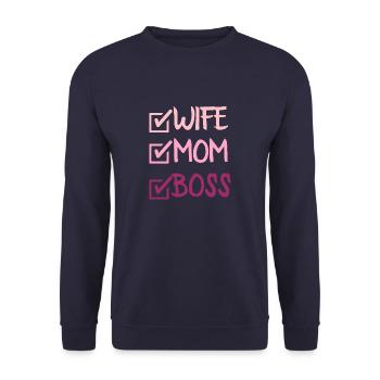 WIFE MOM BOSS - Unisex Sweatshirt - navy - Front - Alina (178cm) & Michal (187cm)