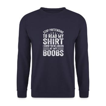 Citation Mode de vie ironique Drôle de dicton Sarkas - Sweat-shirt Unisexe - marine - Devant - Alina (178cm) & Michal (187cm)