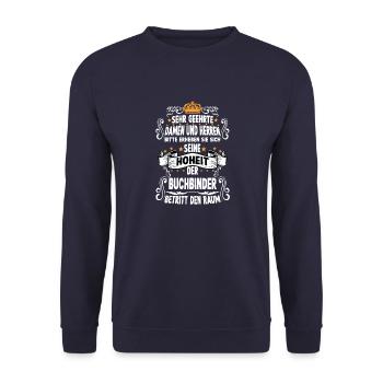Buchbinder T witziges Spruch Motiv Buchbinder - Unisex Pullover - Navy - Vorne - Alina (178cm) & Michal (187cm)
