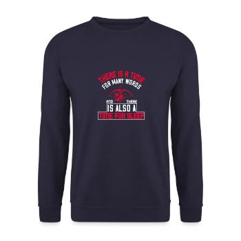 Es gibt eine Zeit für viele Worte, und es gibt auch - Unisex Pullover - Navy - Vorne - Alina (178cm) & Michal (187cm)
