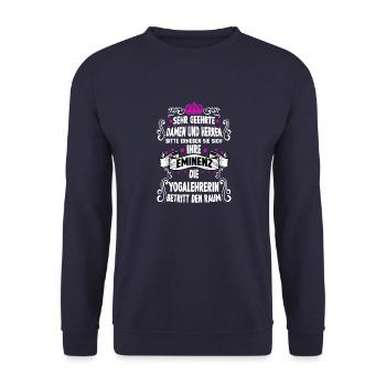 Yogalehrerin T witziges Spruch Motiv Yoga - Unisex Pullover - Navy - Vorne - Alina (178cm) & Michal (187cm)