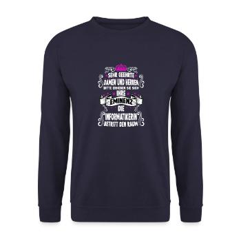 Programmiererin T Witzig Spruch Informatikerin - Unisex Pullover - Navy - Vorne - Alina (178cm) & Michal (187cm)