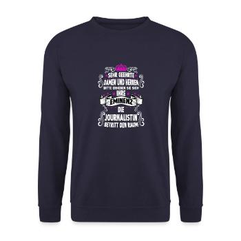 Journalistin T witziges Spruch Motiv Journalistin - Unisex Pullover - Navy - Vorne - Alina (178cm) & Michal (187cm)