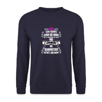 Brandmeisterin T Fun Spruch Motiv Brandmeisterin - Unisex Pullover - Navy - Vorne - Alina (178cm) & Michal (187cm)