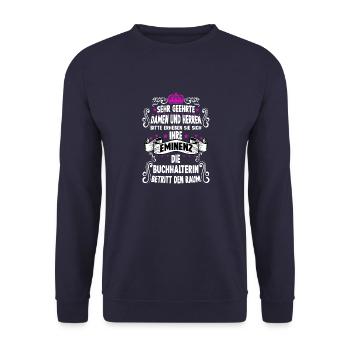 Buchhalterin T witziges Spruch Motiv Buchhalterin - Unisex Pullover - Navy - Vorne - Alina (178cm) & Michal (187cm)