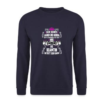 Beamtin T witziges Spruch Motiv Beamtin - Unisex Pullover - Navy - Vorne - Alina (178cm) & Michal (187cm)