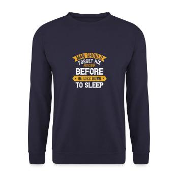 Der Mensch sollte seinen Zorn vergessen, bevor er sich hinlegt - Unisex Pullover - Navy - Vorne - Alina (178cm) & Michal (187cm)