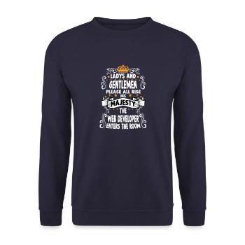 web developer T witziges Spruch Motiv Webdeveloper - Unisex Pullover - Navy - Vorne - Alina (178cm) & Michal (187cm)
