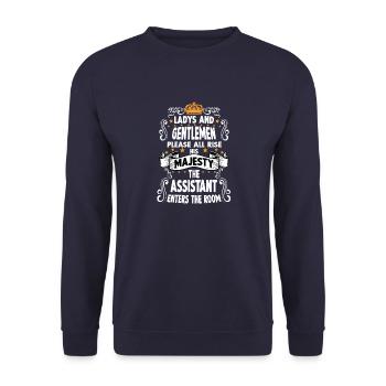 Assistent T Witziges Spruch Motiv Assistent - Unisex Pullover - Navy - Vorne - Alina (178cm) & Michal (187cm)