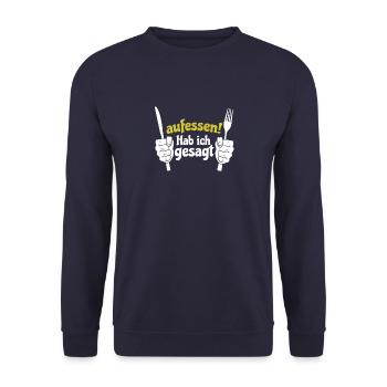 Koch Shirt Aufessen ! Hab ich gesagt - Unisex Pullover - Navy - Vorne - Alina (178cm) & Michal (187cm)