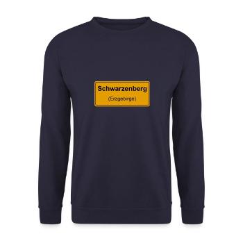 Schwarzenberg Erzgebirge Ortsschild - Unisex Pullover - Navy - Vorne - Alina (178cm) & Michal (187cm)
