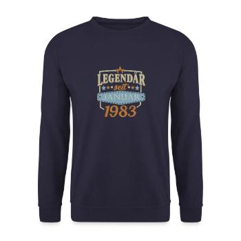 Geburtstag Sprüche Januar 1983 Geschenke - Unisex Pullover - Navy - Vorne - Alina (178cm) & Michal (187cm)