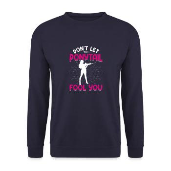 Schießsport Waffen Munition Sammler Gun Girl Leben - Unisex Pullover - Navy - Vorne - Alina (178cm) & Michal (187cm)