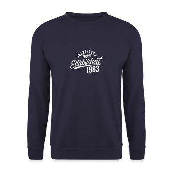 Guaranteed Established in 1983 Birthday - Unisex Sweatshirt - navy - Front - Alina (178cm) & Michal (187cm)