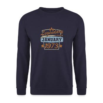 Legendary since January 1973 Retro - Unisex Sweatshirt - navy - Front - Alina (178cm) & Michal (187cm)