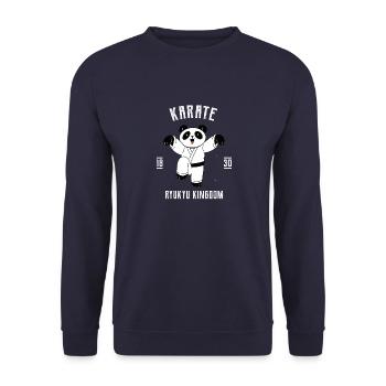 Karate Panda mit Gürtel - Karate Japanische - Unisex Pullover - Navy - Vorne - Alina (178cm) & Michal (187cm)