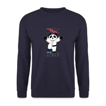 Niedlicher, aber gefährlicher Karate-Panda - Unisex Pullover - Navy - Vorne - Alina (178cm) & Michal (187cm)