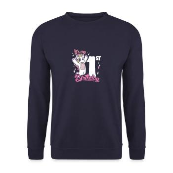 1st Birthday Kids Unicorn First Birthday - Unisex Sweatshirt - navy - Front - Alina (178cm) & Michal (187cm)