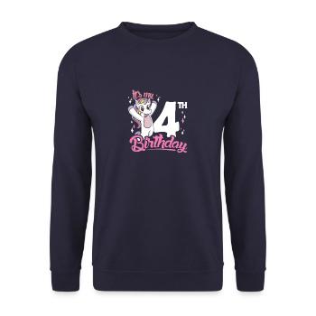 4th Birthday Kids Unicorn Toodler Four - Unisex Pullover - Navy - Vorne - Alina (178cm) & Michal (187cm)